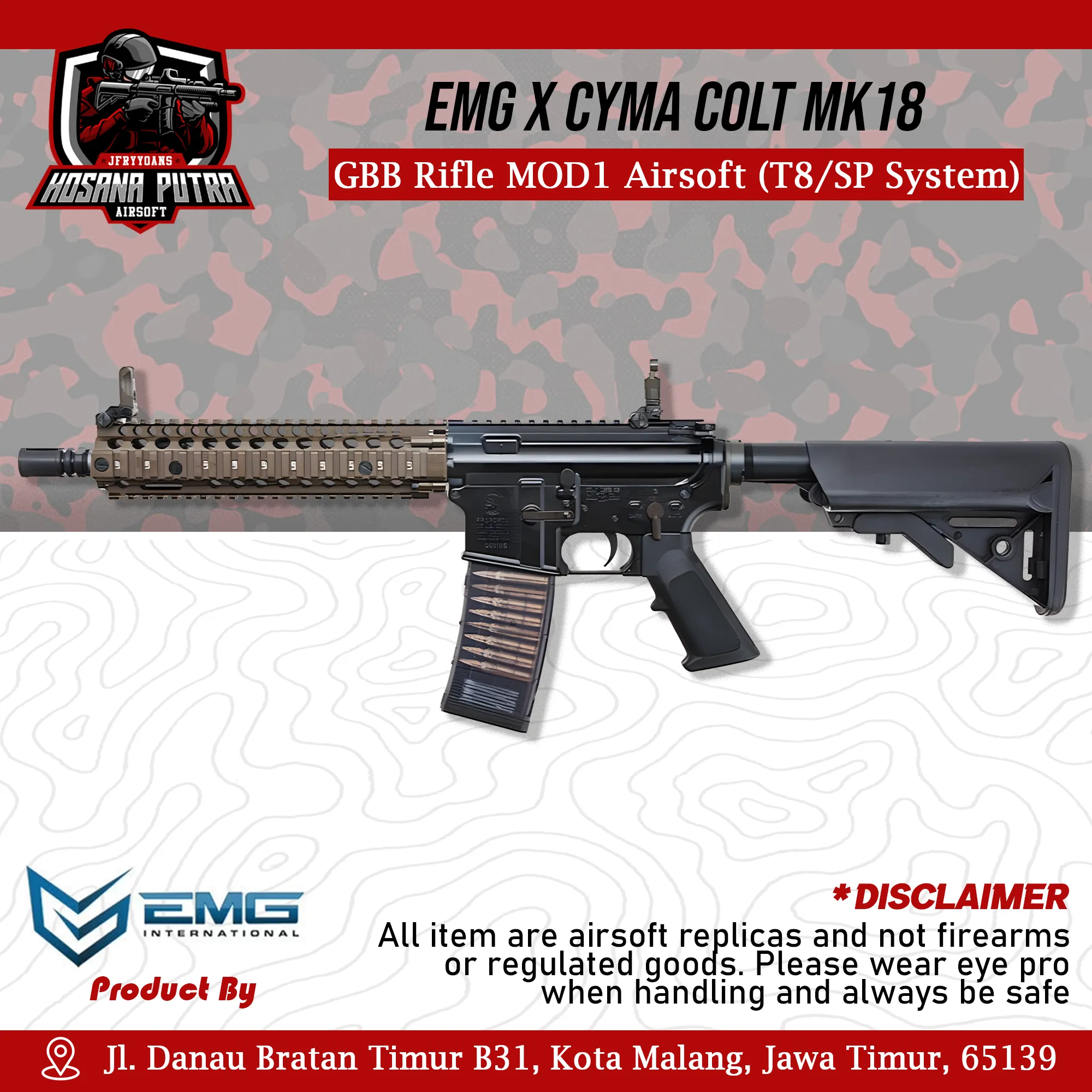 EMG x CYMA Colt MK18 GBB Rifle MOD1 Airsoft (T8/SP System) | Hosana Putra  Airsoft