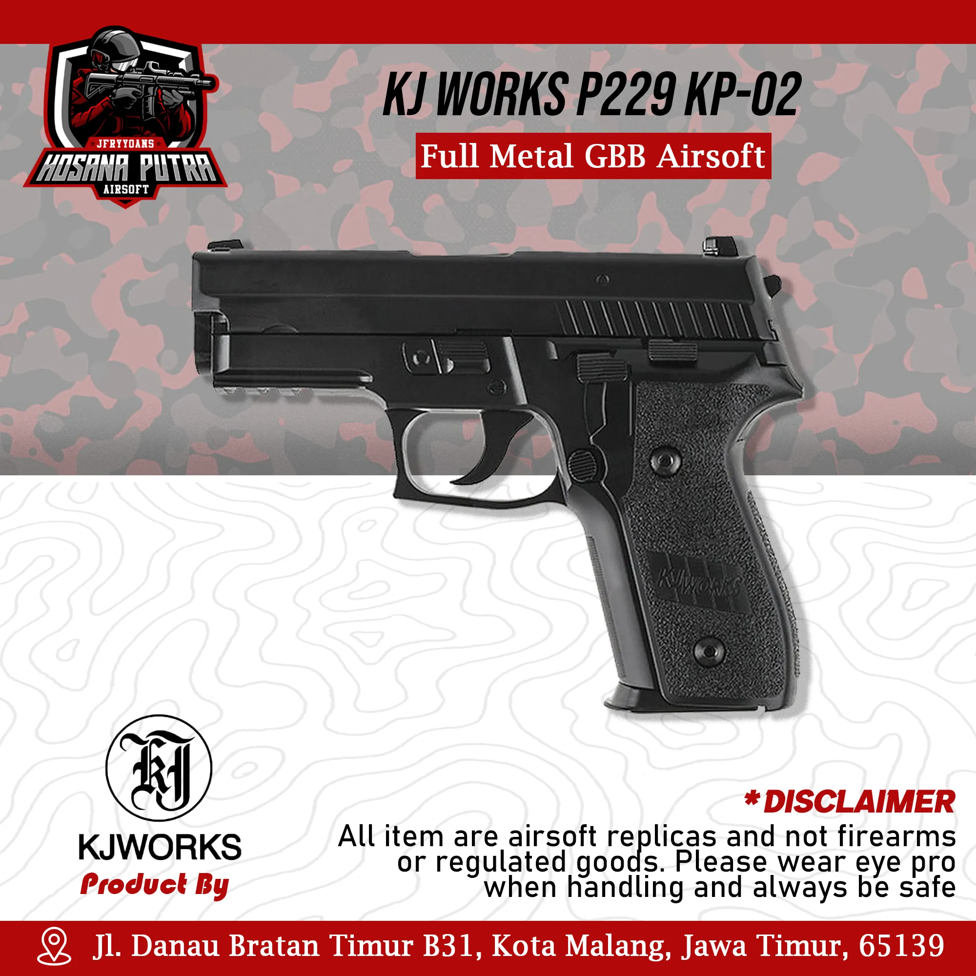 KJ Works P229 KP-02 Full Metal GBB Airsoft | Hosana Putra Airsoft