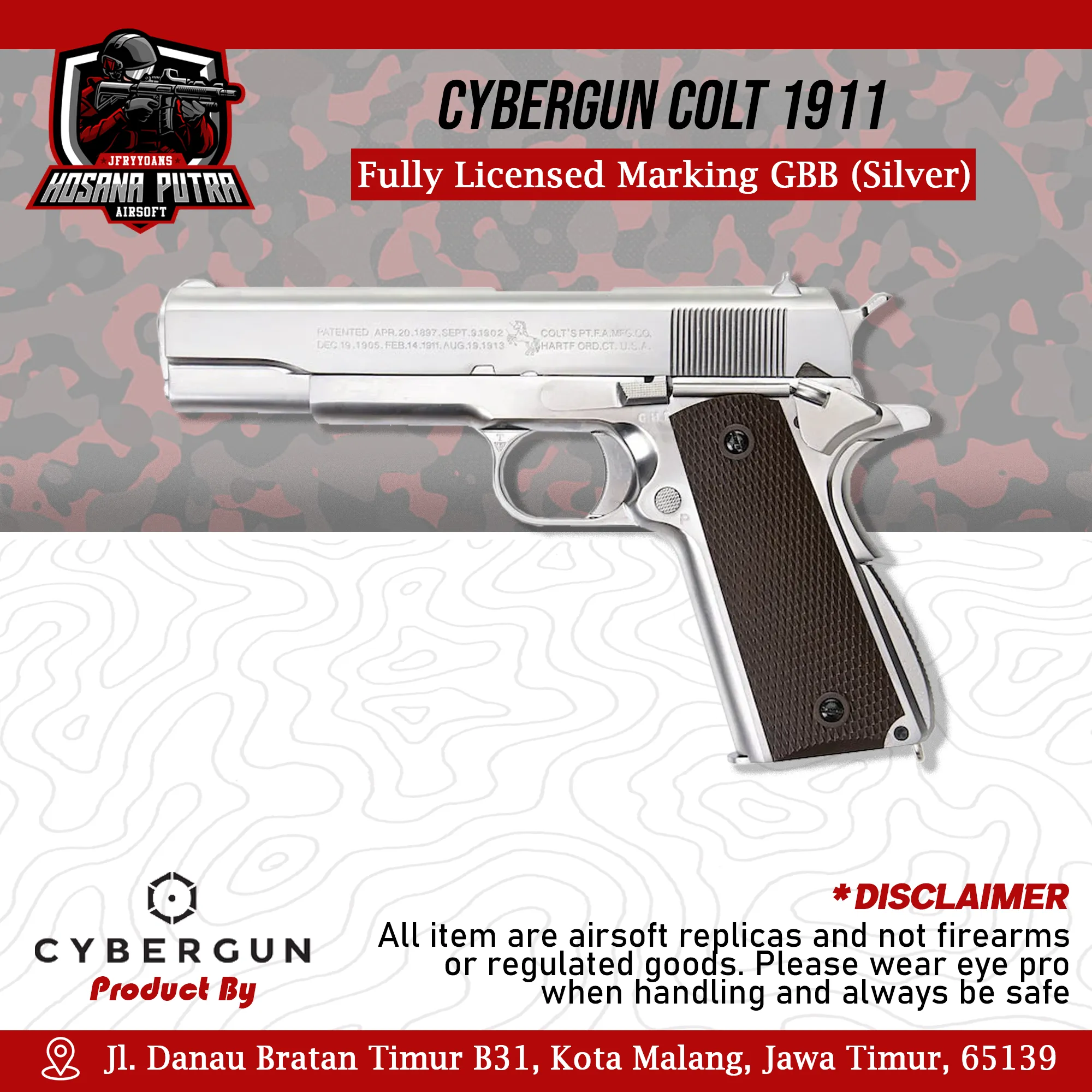 Cybergun Colt 1911 Fully Licensed Marking GBB (Silver