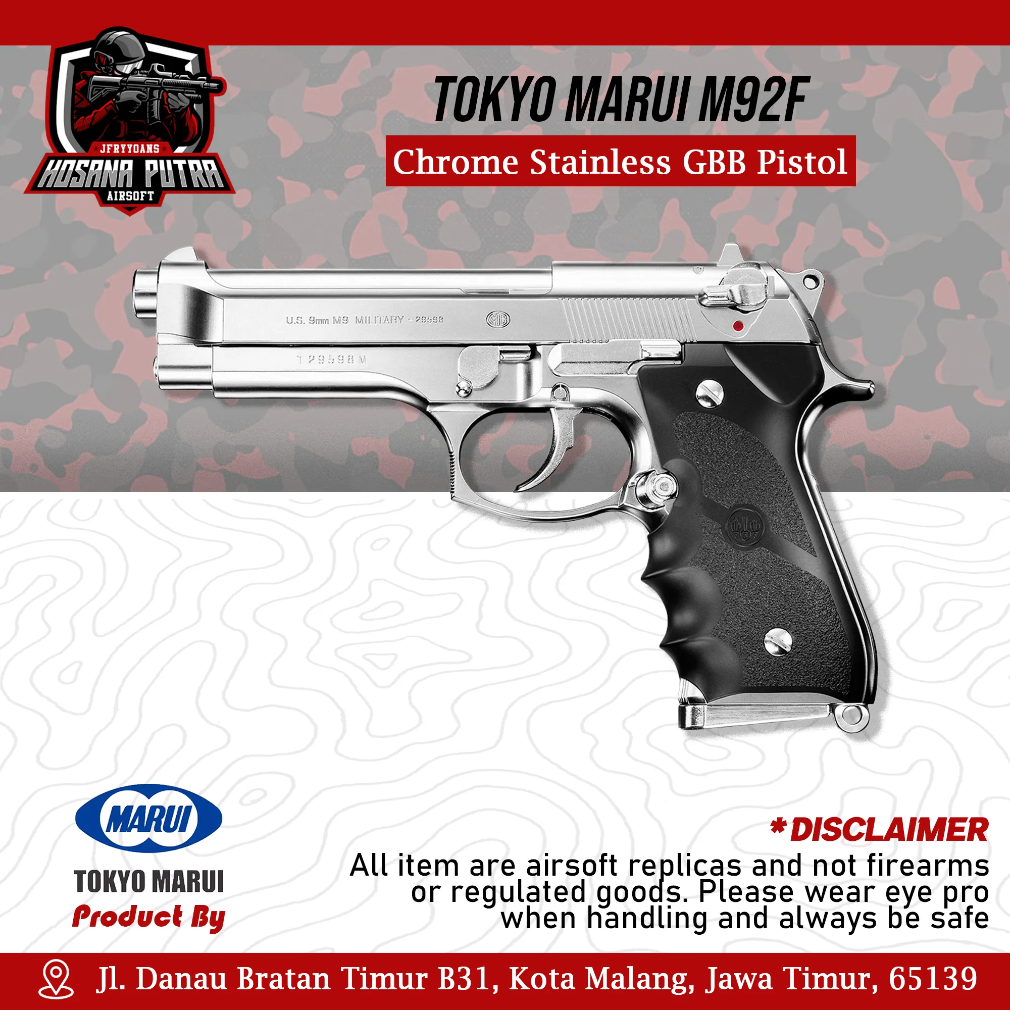 Tokyo Marui M92F Chrome Stainless Gas Blowback Pistol