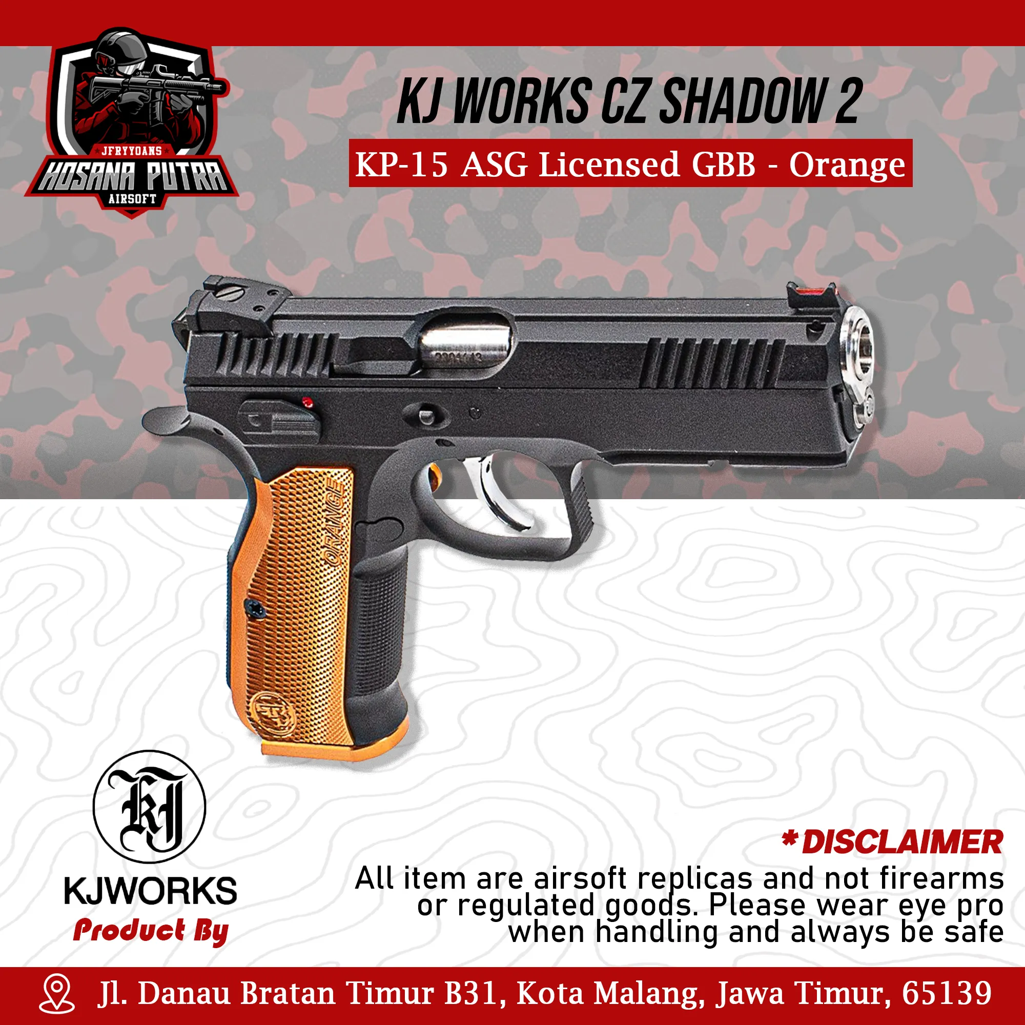 KJ Works CZ Shadow 2 KP-15 ASG Licensed GBB - Orange | Hosana