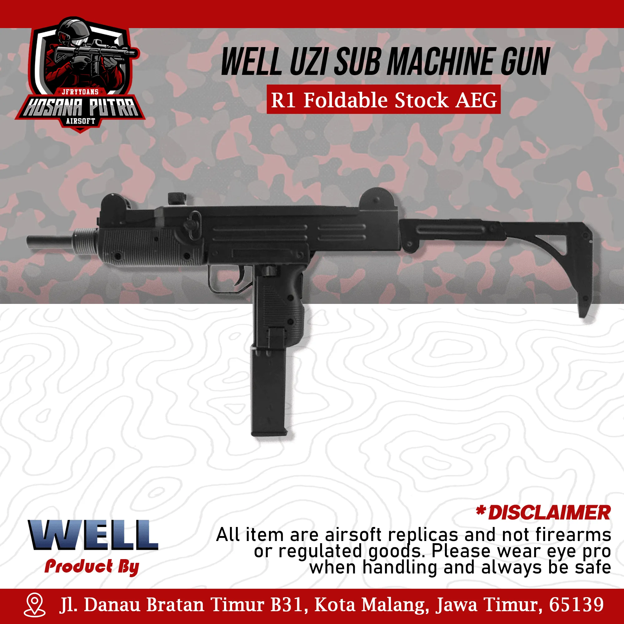 Well UZI Sub Machine Gun R1 Foldable Stock AEG | Hosana Putra Airsoft
