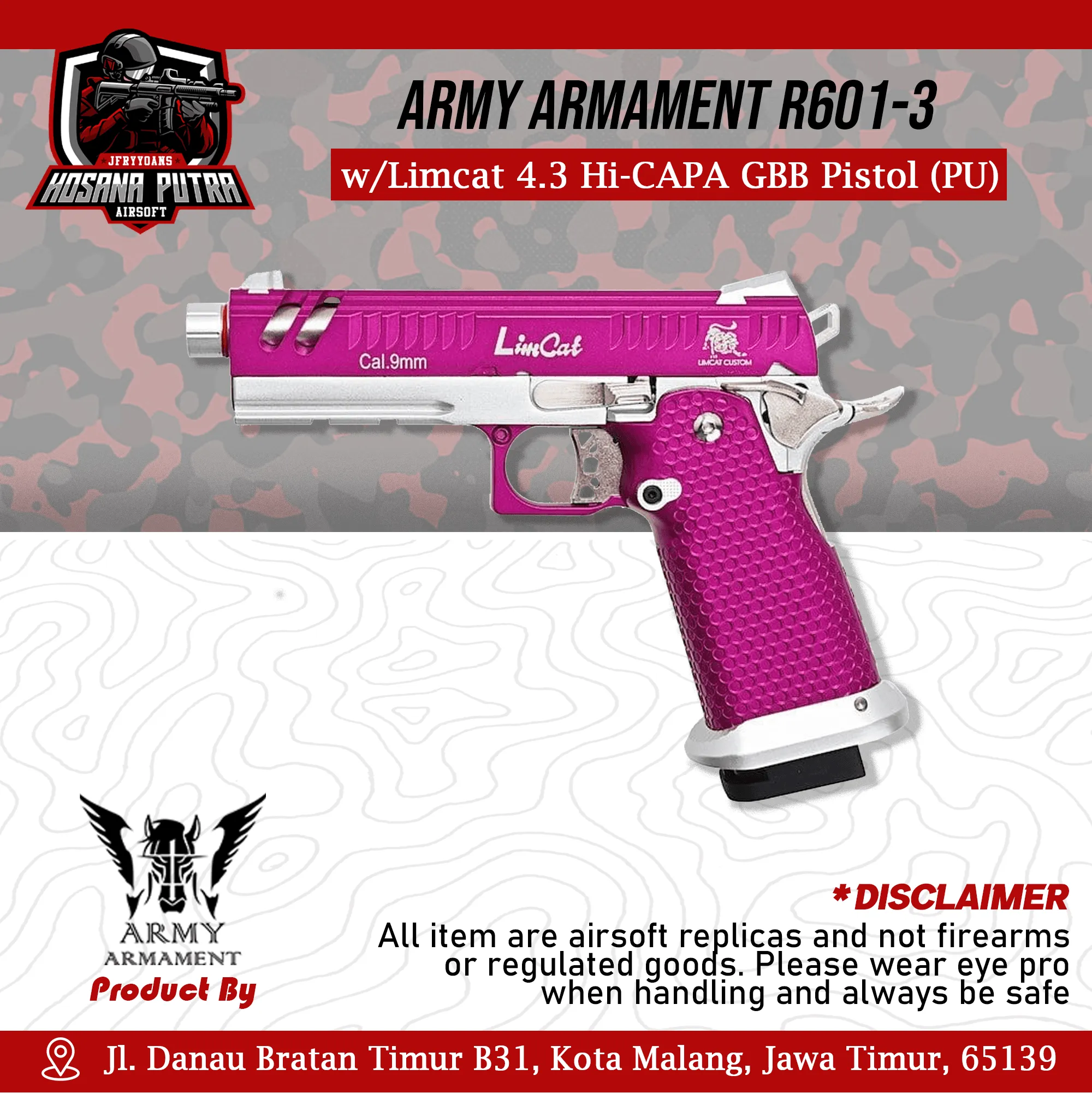 Army Armament R601-3 w/Limcat 4.3 Hi-CAPA GBB Pistol (Purple