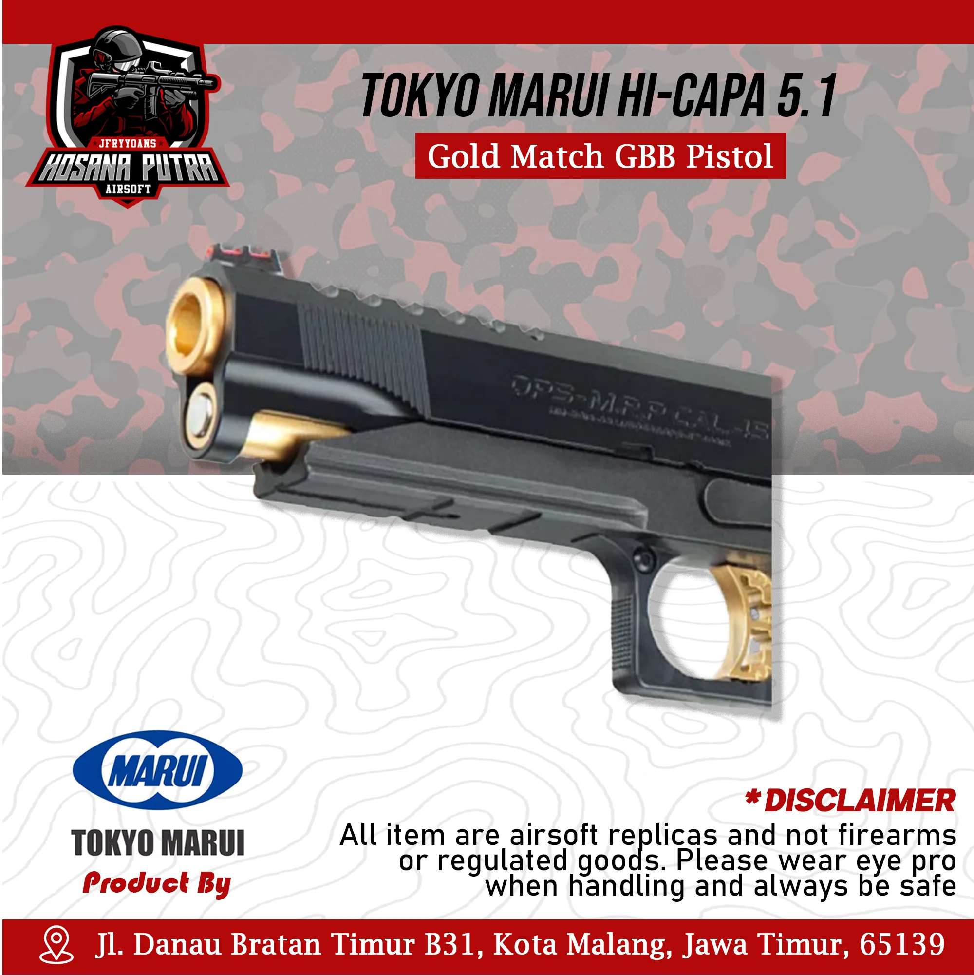 Tokyo Marui Hi-CAPA 5.1 - Gold Match GBB Pistol | Hosana Putra Airsoft