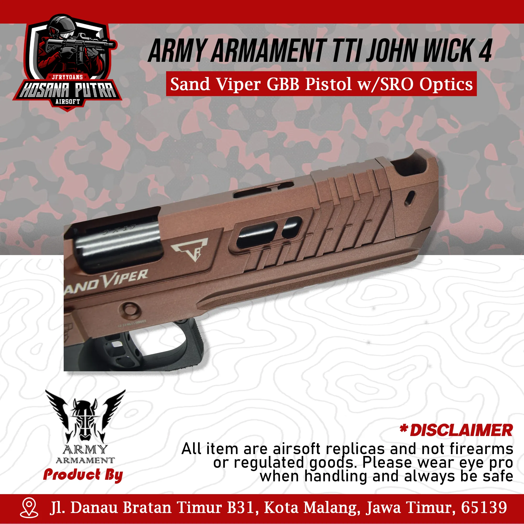 Army Armament TTI John Wick 4 Sand Viper GBB Pistol w/SRO Optics | Hosana  Putra Airsoft