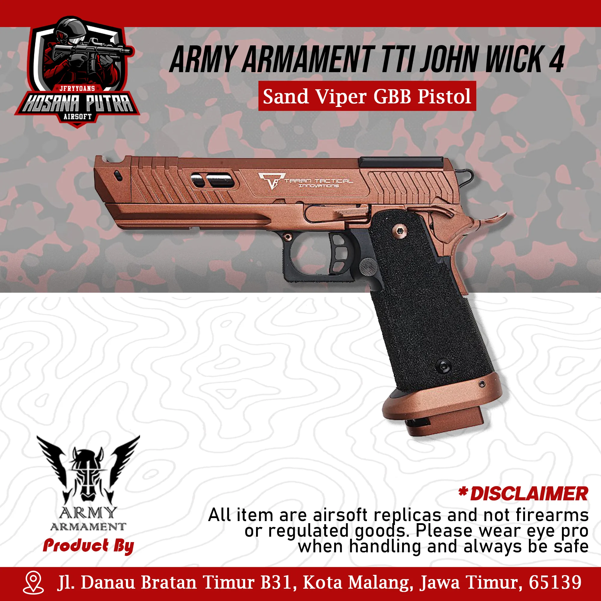 Army Armament TTI John Wick 4 Sand Viper GBB Pistol | Hosana Putra Airsoft