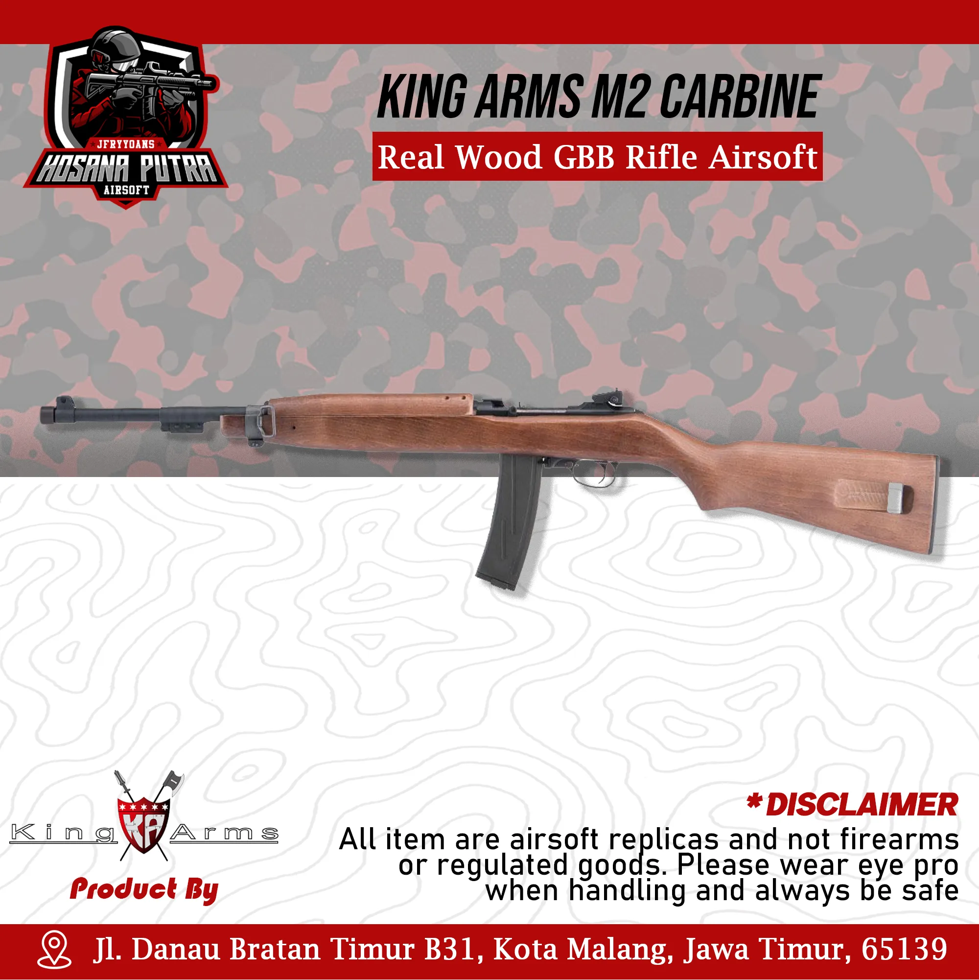 King Arms M2 Carbine Real Wood GBB Rifle Airsoft | Hosana Putra Airsoft